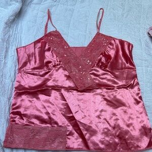 Elegant Pink Lace Satin Camisole